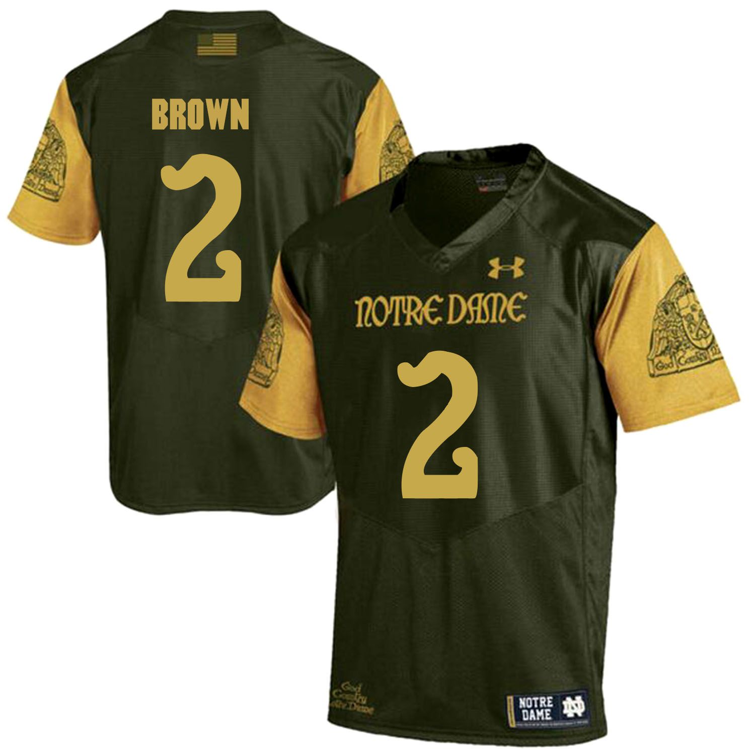Men Norte Dame Fighting Irish #2 Brown Green Customized NCAA Jerseys->customized ncaa jersey->Custom Jersey